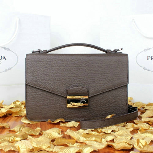 2014 Prada grainy leather mini bag BT8092 darkcoffee for sale
